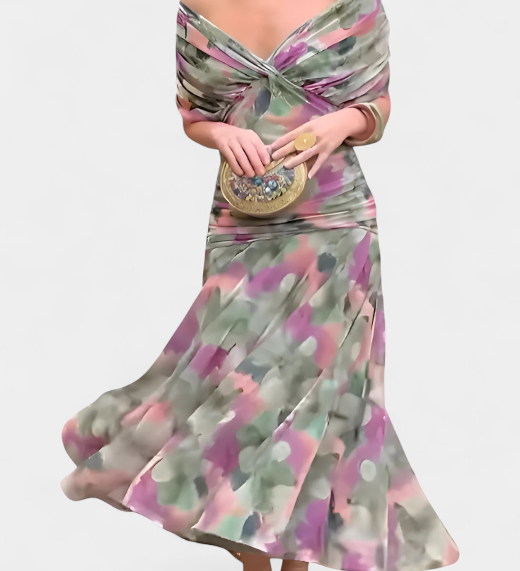 マグダ™ | Vネックの花柄ロングドレス