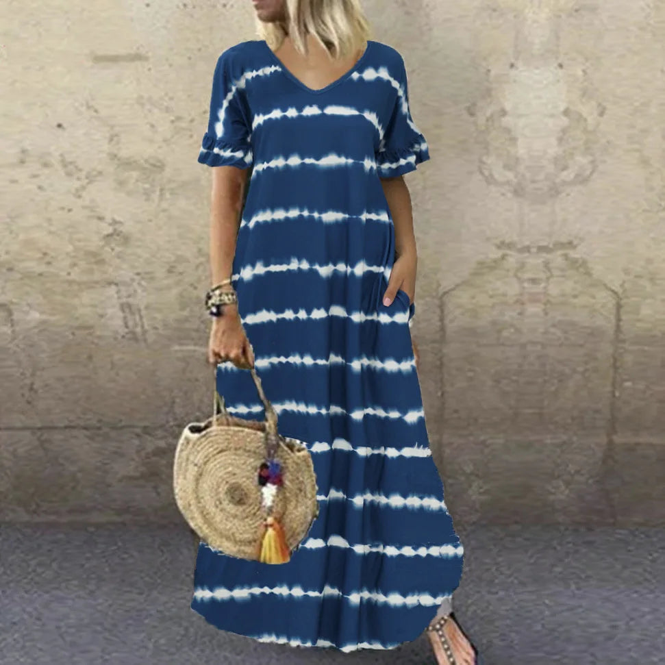 Koral™ 春夏用Vネックロングドレス